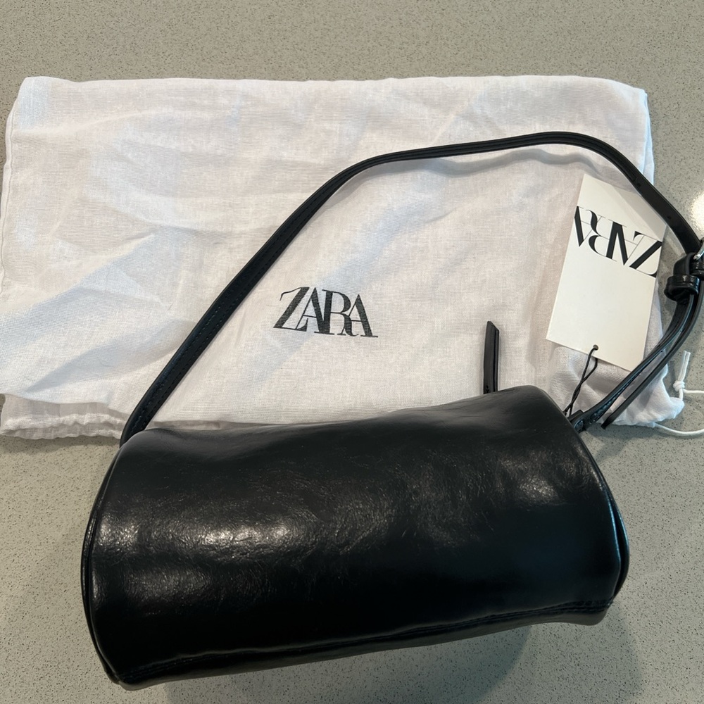 Zara Black Leather Cylindrical Bag